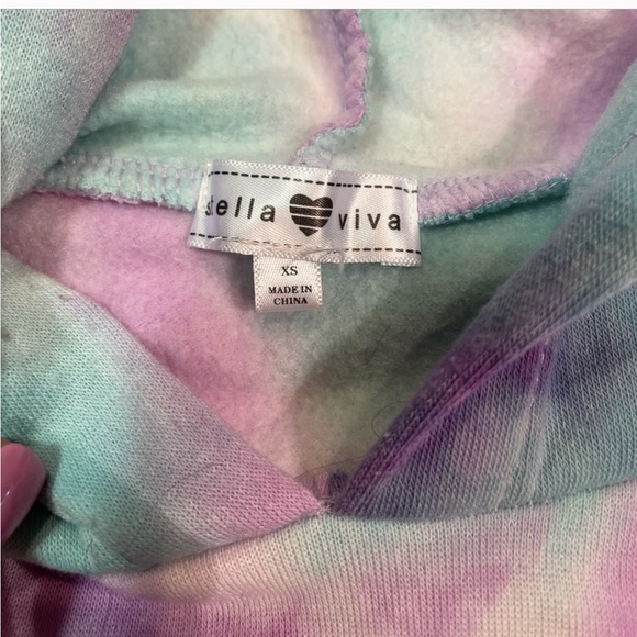 Tie-dye cropped hoodie with drawstring - Picture 3 of 14